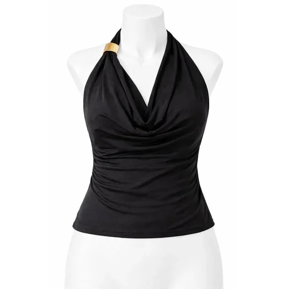 BLENCA Halter Cowl Neck Open Back Stretch Top Black Size L - Picture 1 of 5